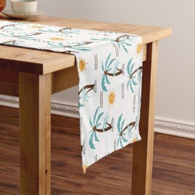 Tropical Palm Tree Sunshine Teal Turquoise Short Table Runner
