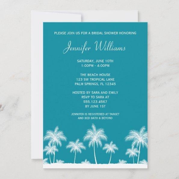 Tropical Palm Trees Teal Bridal Shower Invitations
