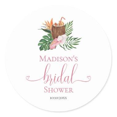 Tropical Paradise Cocktail & Floral Bridal Shower Classic Round Sticker