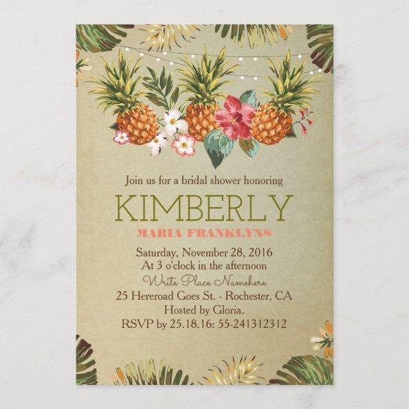 tropical pineapple beach lights bridal shower Invitations