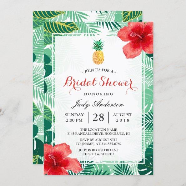 Tropical Pineapple Hawaiian Hibiscus Bridal Shower Invitations