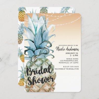 Tropical Pineapple & String Lights Bridal Shower Invitations