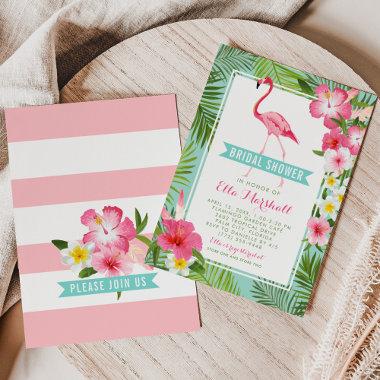Tropical Pink Flamingo Floral Bridal Shower Invitations