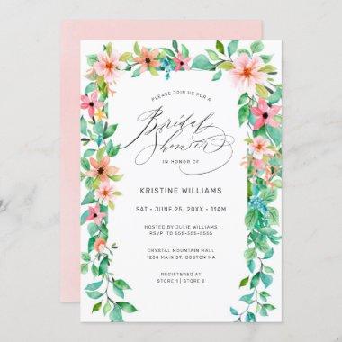 Tropical Pink Floral Modern Script Bridal Shower I Invitations