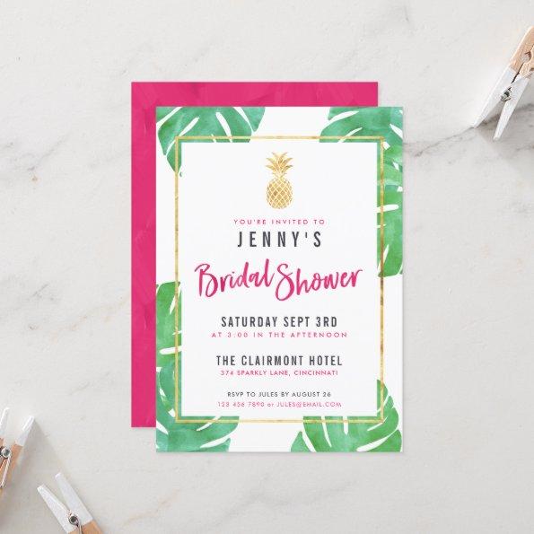 Tropical Pink & Gold Pineapple Bridal Shower Invitations