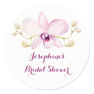 Tropical Purple Orchid Floral Bridal Shower Classic Round Sticker