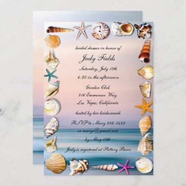 Tropical Sandy Beach And Seashells Bridal Shower Invitations