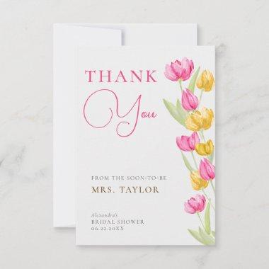 Tulips Calligraphy Pink Bridal Shower Thank You
