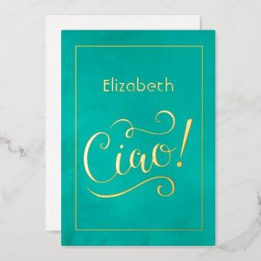 Turquoise and Gold Italian Wine Bridal Shower Foil Invitations