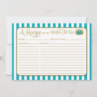 Turquoise Aqua Gold Bridal Shower Recipe Invitations