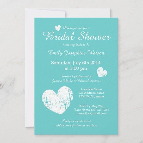 Turquoise blue and white bridal shower invitations