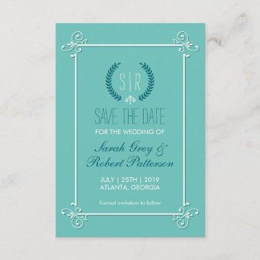 Turquoise Blue Medieval Wedding Save The Date Invitations