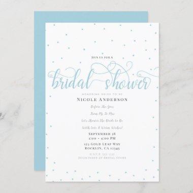 Turquoise Blue Modern Minimal Script Bridal Shower Invitations