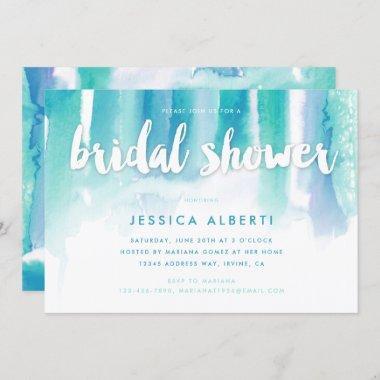 Turquoise Blue Watercolors Bridal Shower Invitations