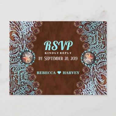 turquoise brown country western wedding RSVP Invitation PostInvitations