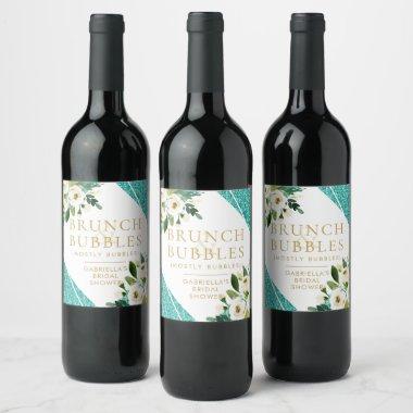 Turquoise Glitter Bridal Shower Brunch & Bubbles Wine Label