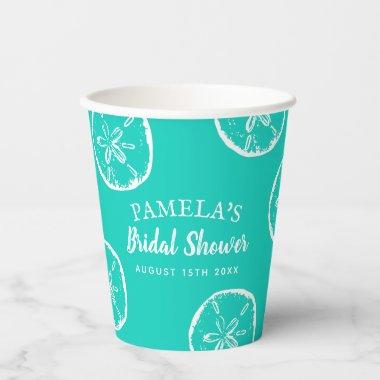 Turquoise sand dollar shells bridal shower party paper cups
