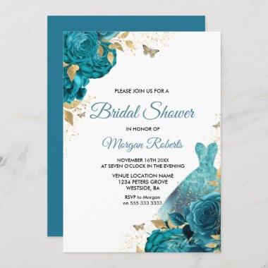 Turquoise Teal Sparkle Dress Bridal Shower Invitations