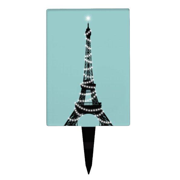 Turquoise Twinkling Eiffel Tower Cake Pick