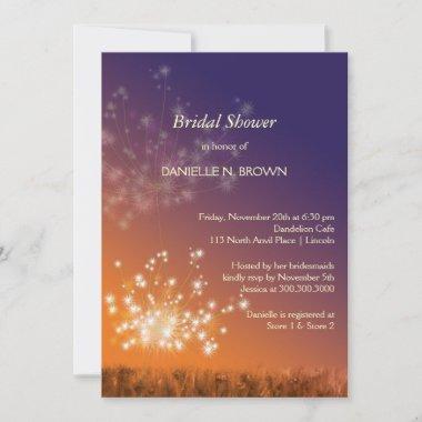 Twilight Dandelions Bridal Shower Invitations