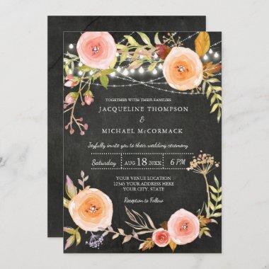 Twinkle Lights Chalkboard Bridal Shower Floral Invitations