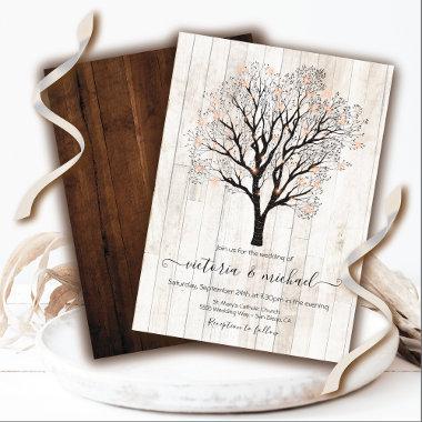Twinkle Lights Tree with Rustic Wood Wedding Invitations