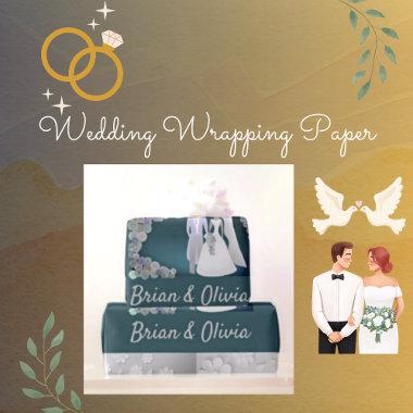 Two Become One Couple's Names Wedding Wrapping Paper