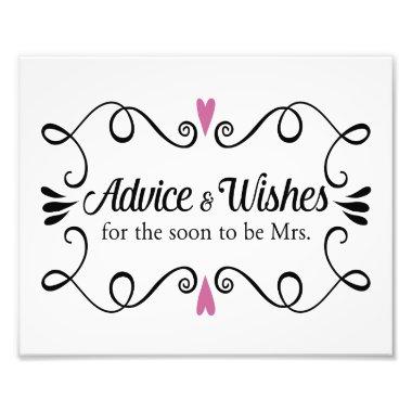 Two Hearts Advice and Wishes Bridal Shower Sign