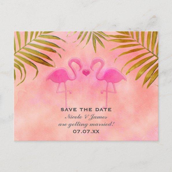 Two Pink Flamingos Watercolor Save The Date Invitations