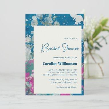 Unique Modern Abstract Paint Blue Bridal Shower Invitations