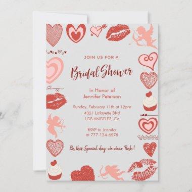 Valentines day bridal shower Modern Grey Red Invitations