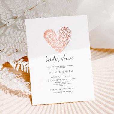 Valentines rose gold heart bridal shower Invitations