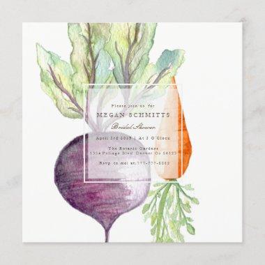 Veggie Duo Beet & Carrot Watercolor Bridal Shower Invitations