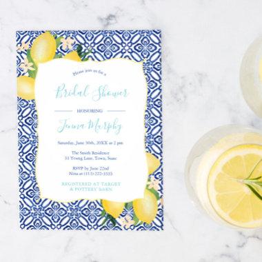 Vibrant Lemons Yellow Teal Bridal Shower Invitations
