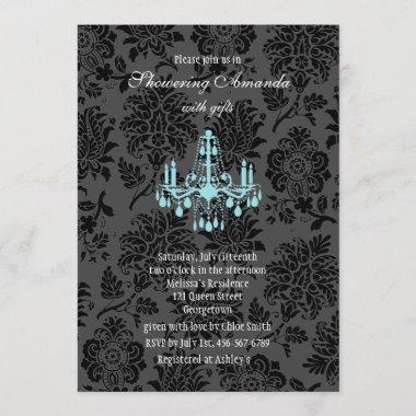 Victorian Damask Bridal Shower Invite (turquoise)