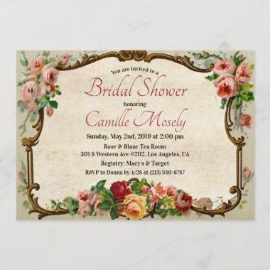 Victorian Floral Frame Bridal Shower Invitations