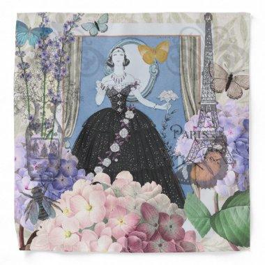 Victorian Woman Floral Fancy Gown Bandana