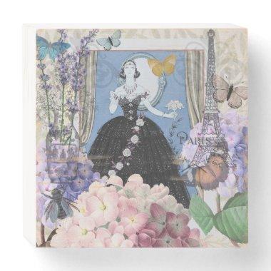 Victorian Woman Floral Fancy Gown Wooden Box Sign