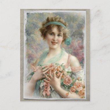Victorian Woman w/ Roses on Watercolor PostInvitations
