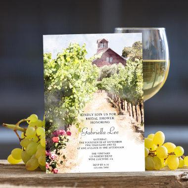 Vineyard and Red Barn Watercolor Wedding Shower Invitations