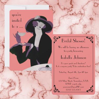 Vintage Art Deco Afternoon Tea Party Bridal Shower Invitations