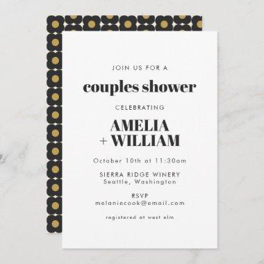 Vintage Art Deco Black Gold Floral Couples Shower Invitations