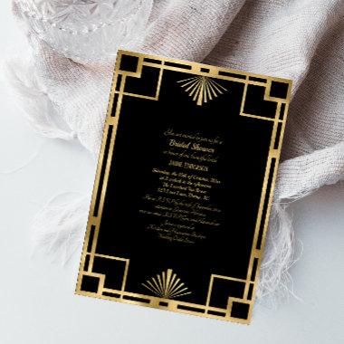 Vintage Art Deco Black | Gold StyleB Bridal Shower Invitations