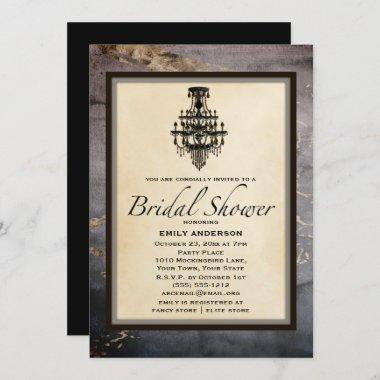 Vintage Black Gold Marble Chandelier Bridal Shower Invitations
