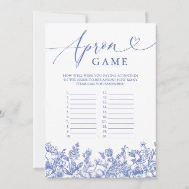 Vintage Blue Floral Apron Bridal Shower Game Invitations