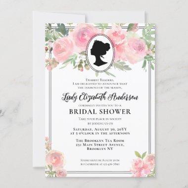 Vintage Blush Pink Floral Bridgerton Bridal Shower Invitations