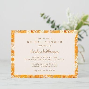 Vintage Boho Orange Floral Cute Bridal Shower Invitations