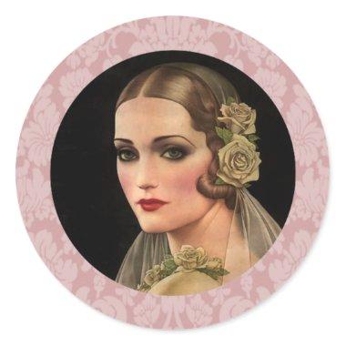 Vintage Bride with Roses Classic Round Sticker