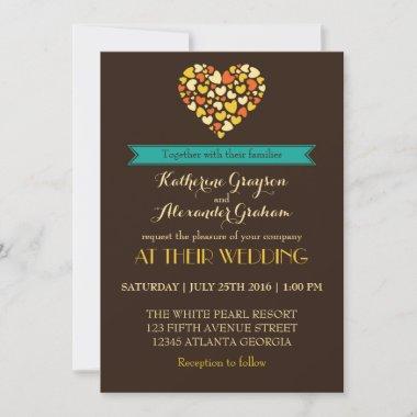 Vintage Brown Love and Heart Wedding Invitations