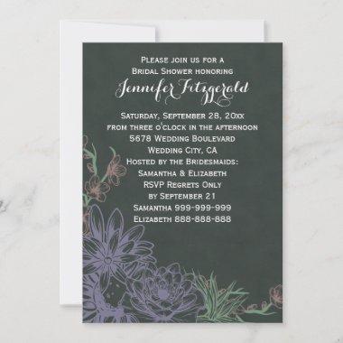 Vintage Chalkboard Color Floral Bridal Shower Invitations